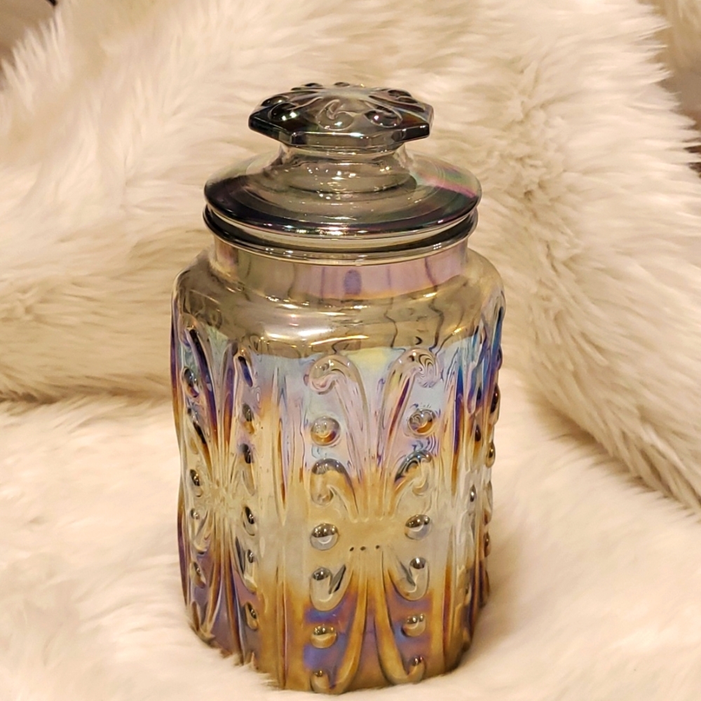 Imperial Carnival Vintage Glass Canister Atterbury Blue Cookies Jar